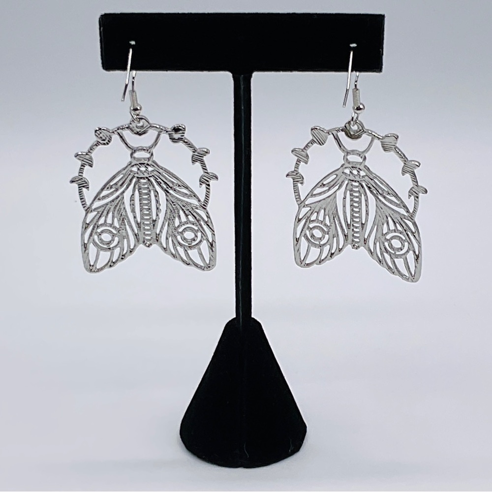 Moth Earrings Moon Phase Mystic Dangle Cycle Insect Boho Tarot Silver …
